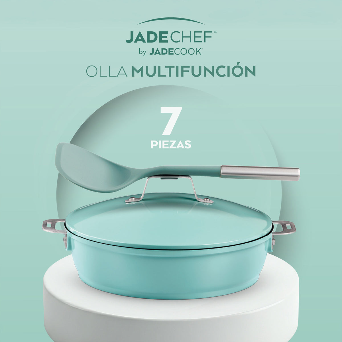 Olla Multifunción Jade Chef 7 Piezas - Antiadherente Cerámico con Base de Inducción (28 cm / 4 L)