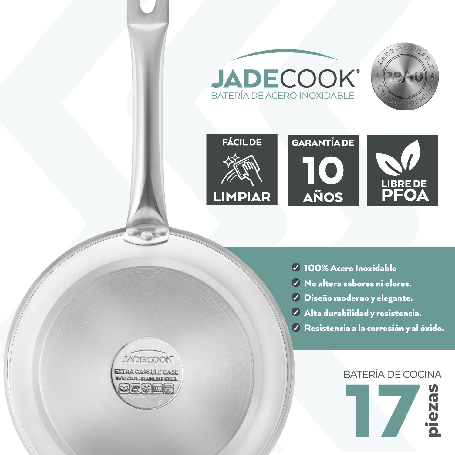 Batería de Acero Inoxidable Jade Cook 17 Piezas