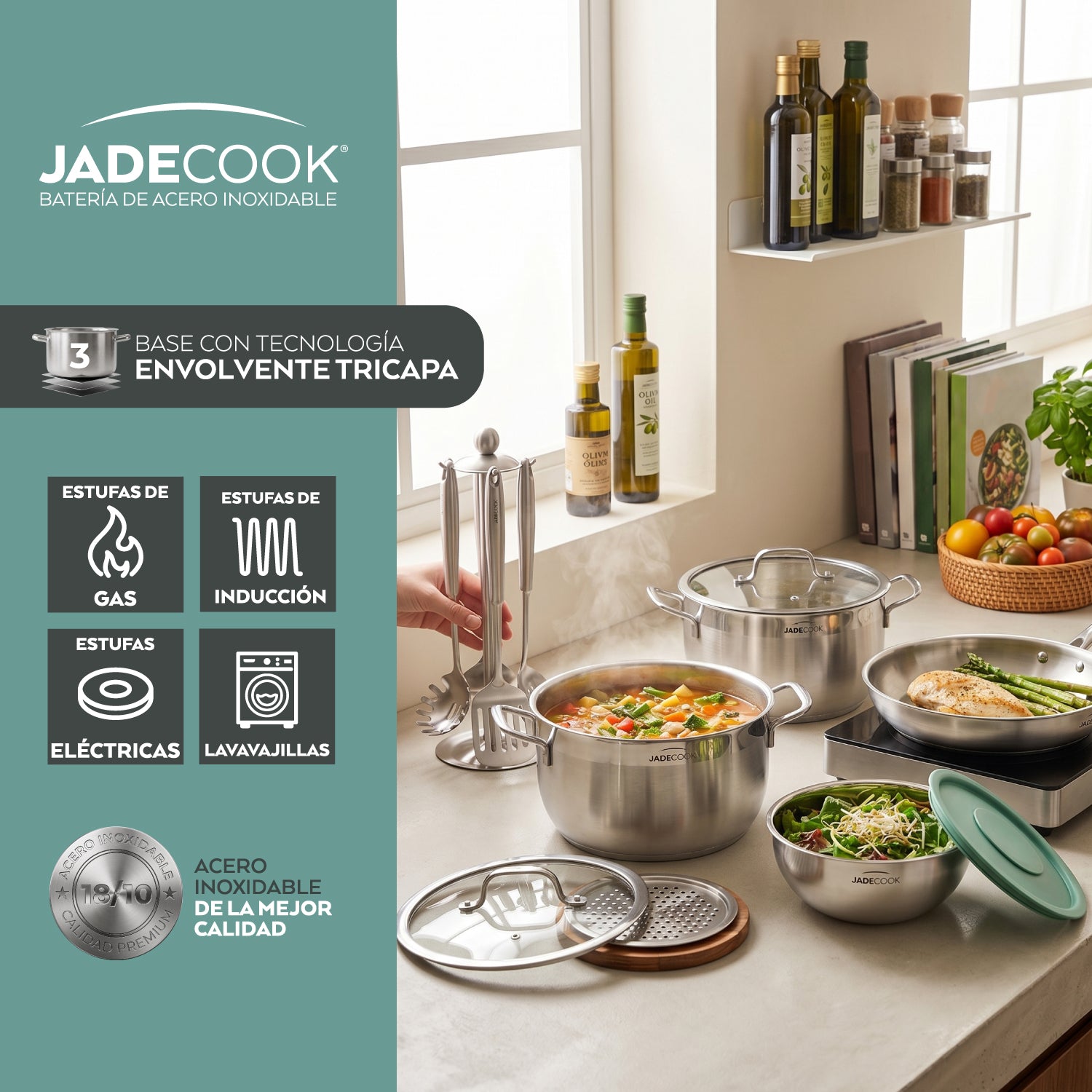 Batería de Acero Inoxidable Jade Cook 17 Piezas