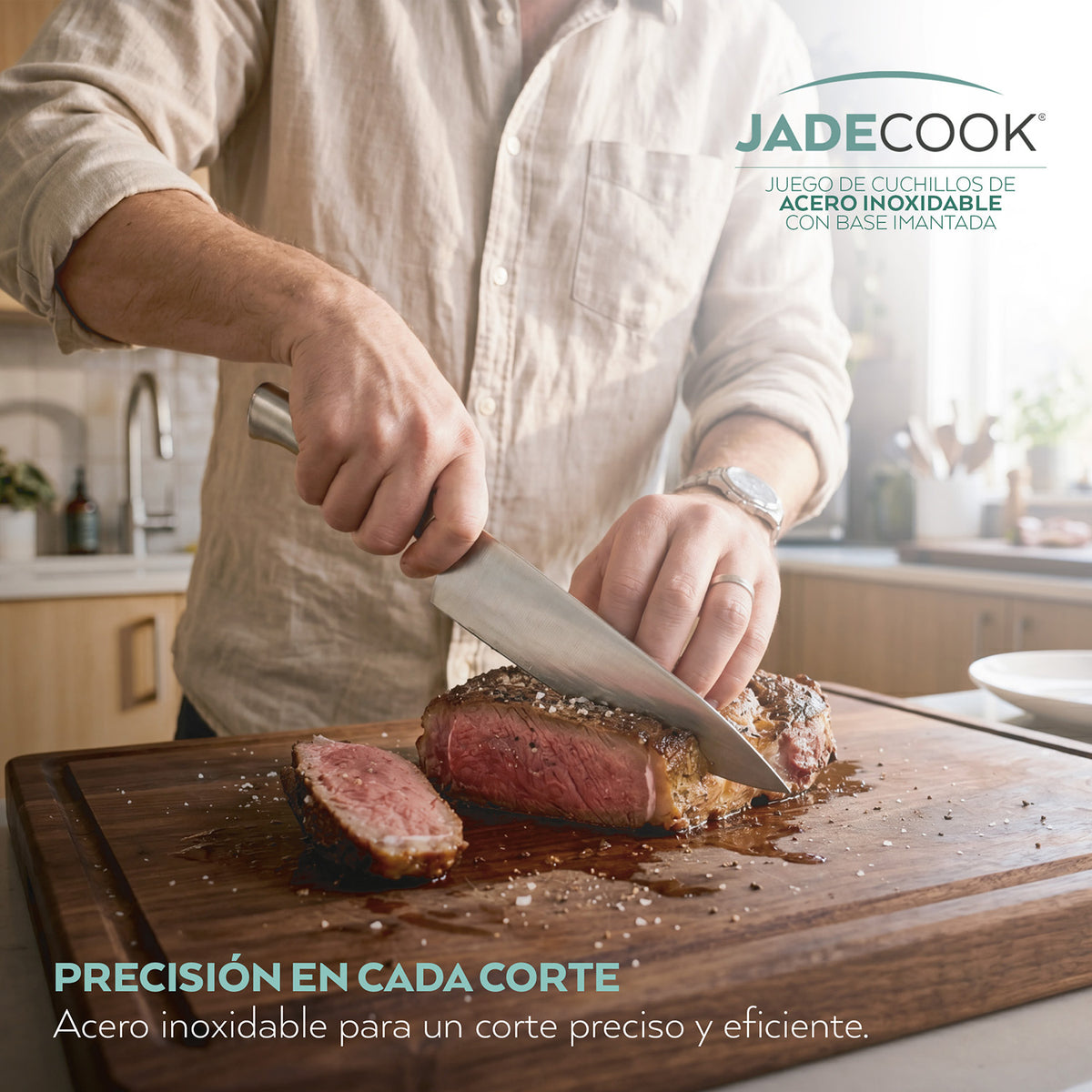 Juego de Cuchillos de Acero Inoxidable Jade Cook con Base Imantada 6 Piezas