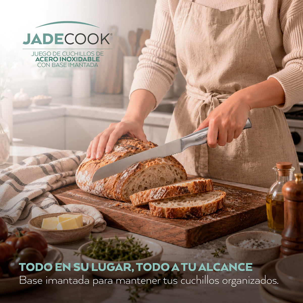 Juego de Cuchillos de Acero Inoxidable Jade Cook con Base Imantada 6 Piezas