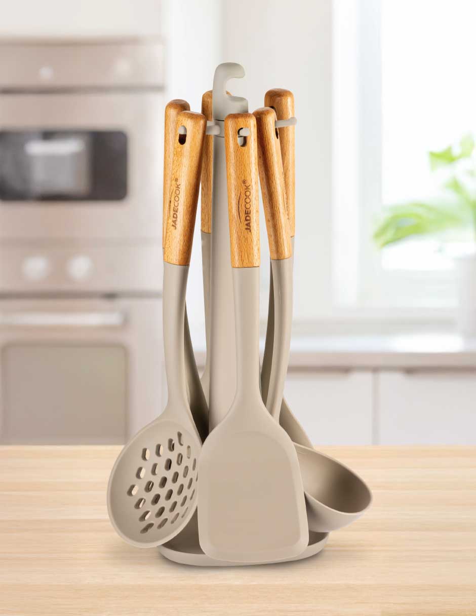 Juego de Utensilios 6 Piezas con Mangos de Madera Jade Cook