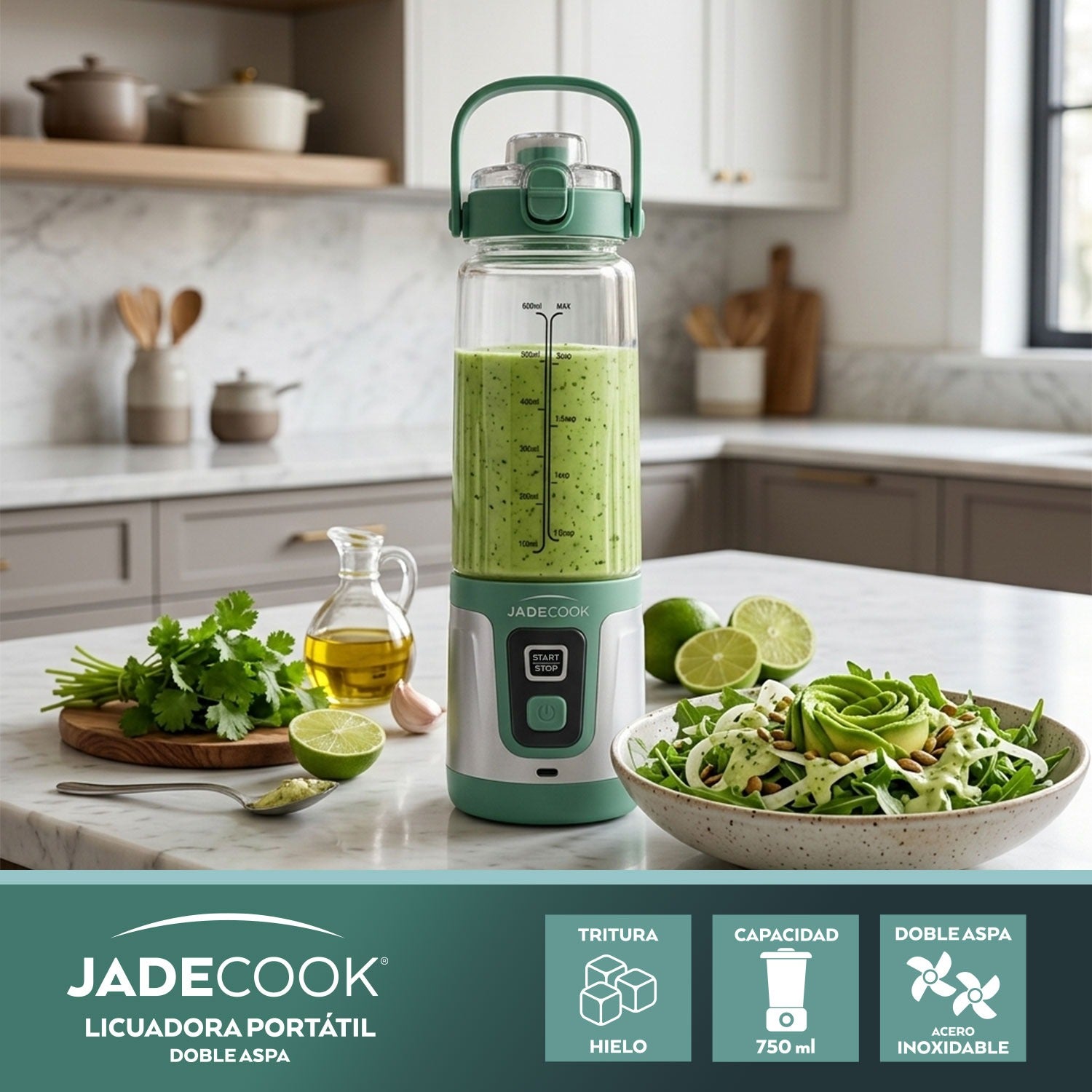 Licuadora portátil Doble Aspa Jade Cook 750 ml