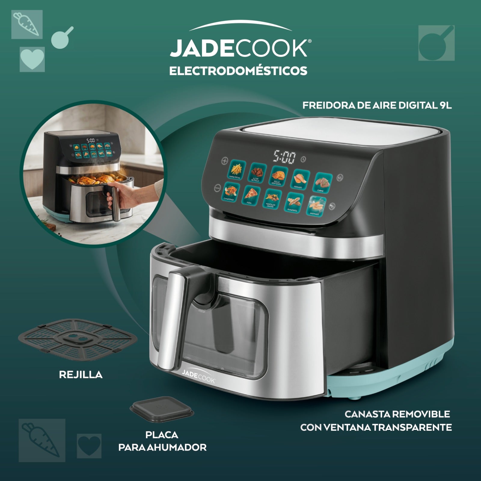 Freidora de aire con ahumador 9 Litros Jade Cook