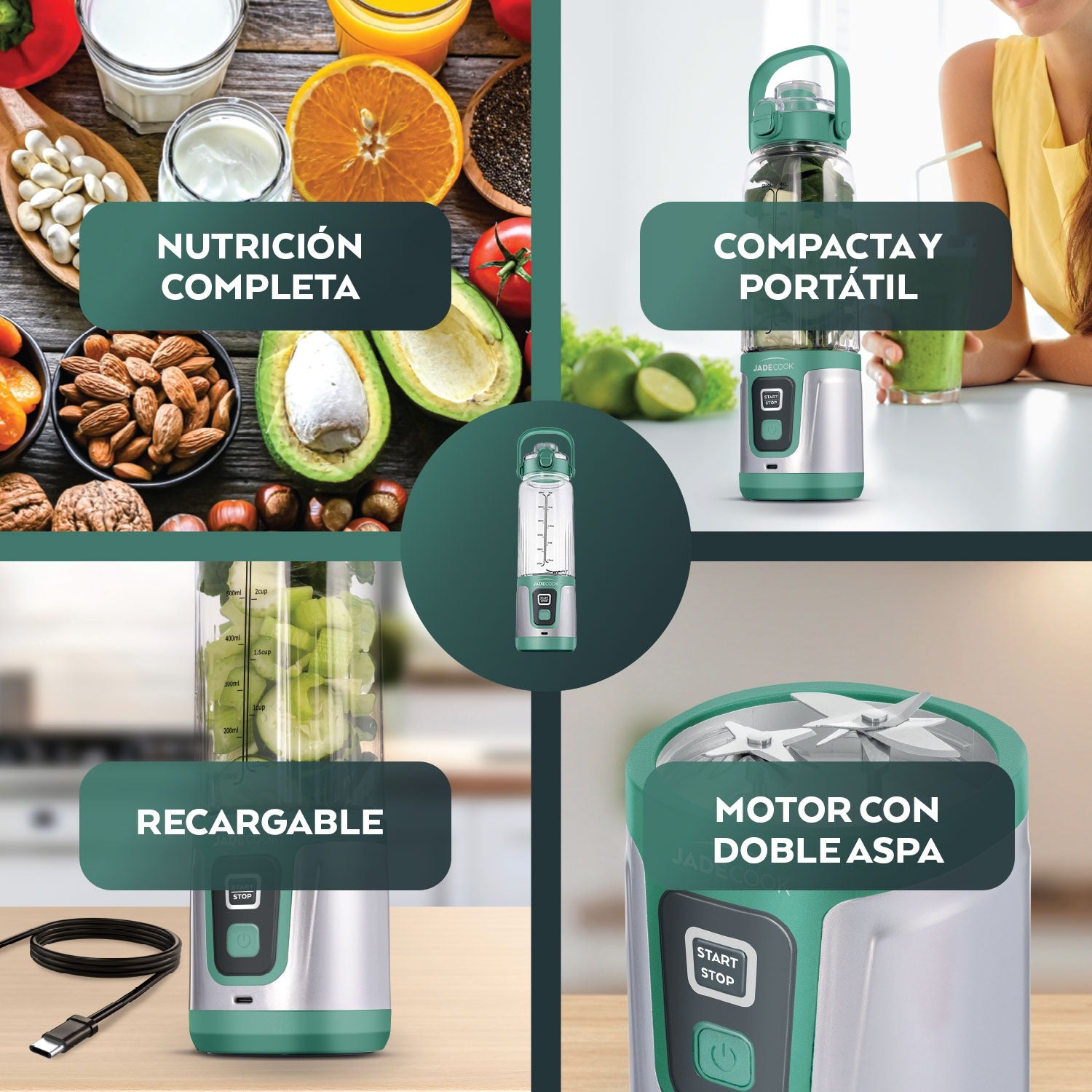 Licuadora portátil Doble Aspa Jade Cook 750 ml