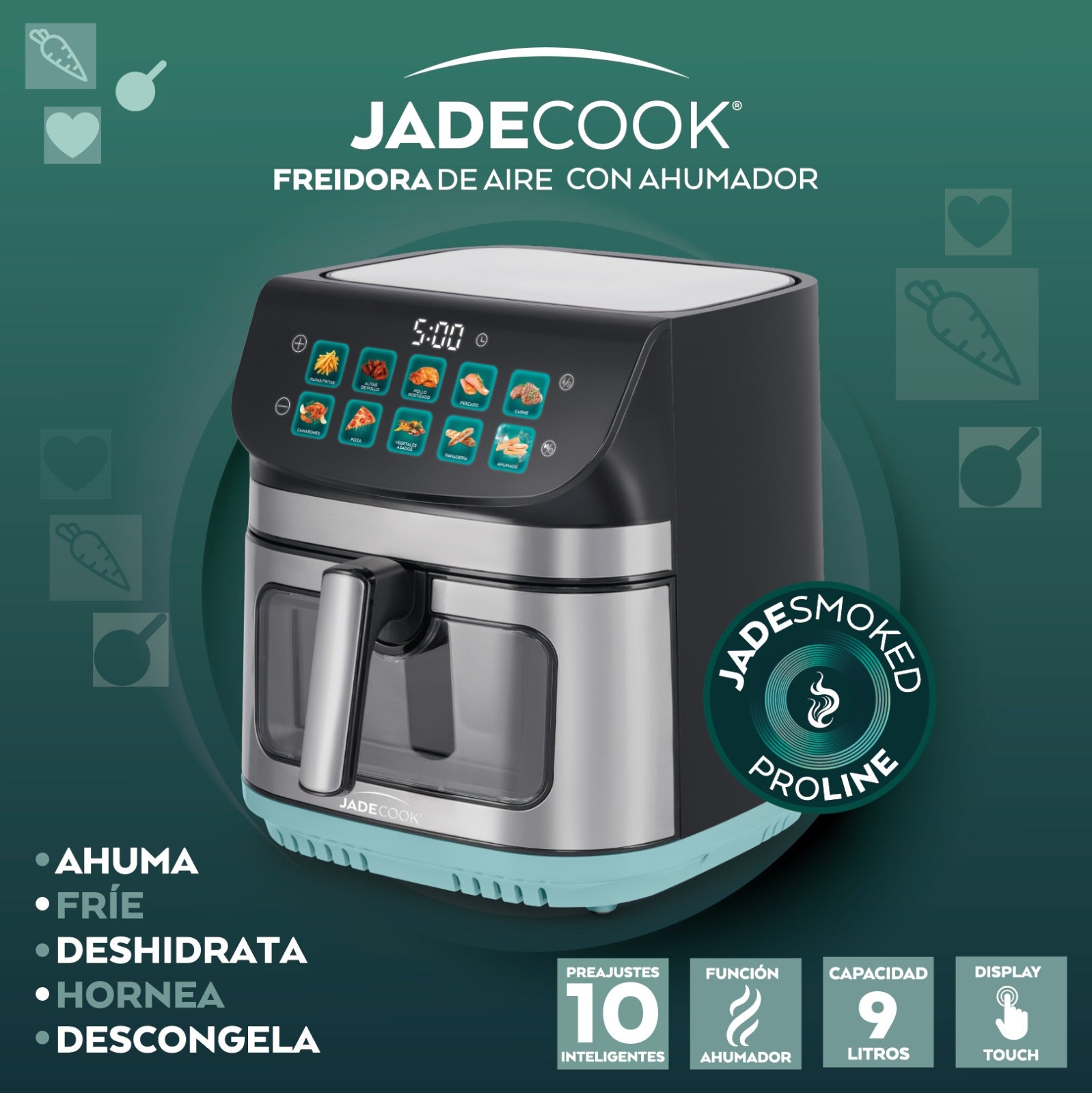 Freidora de aire con ahumador 9 Litros Jade Cook