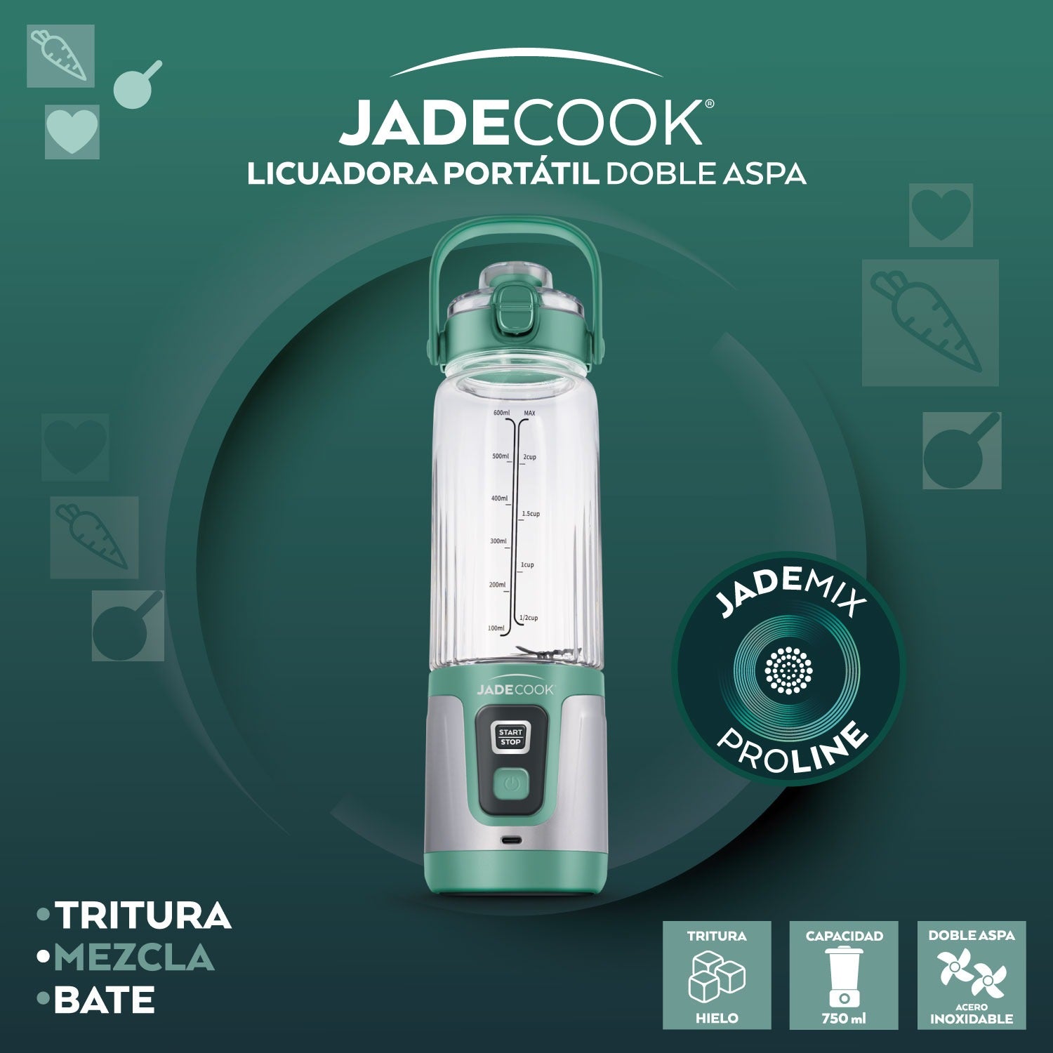 Licuadora portátil Doble Aspa Jade Cook 750 ml