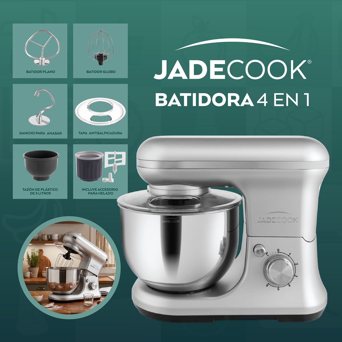 Batidora de pedestal 4 en 1 Jade Cook