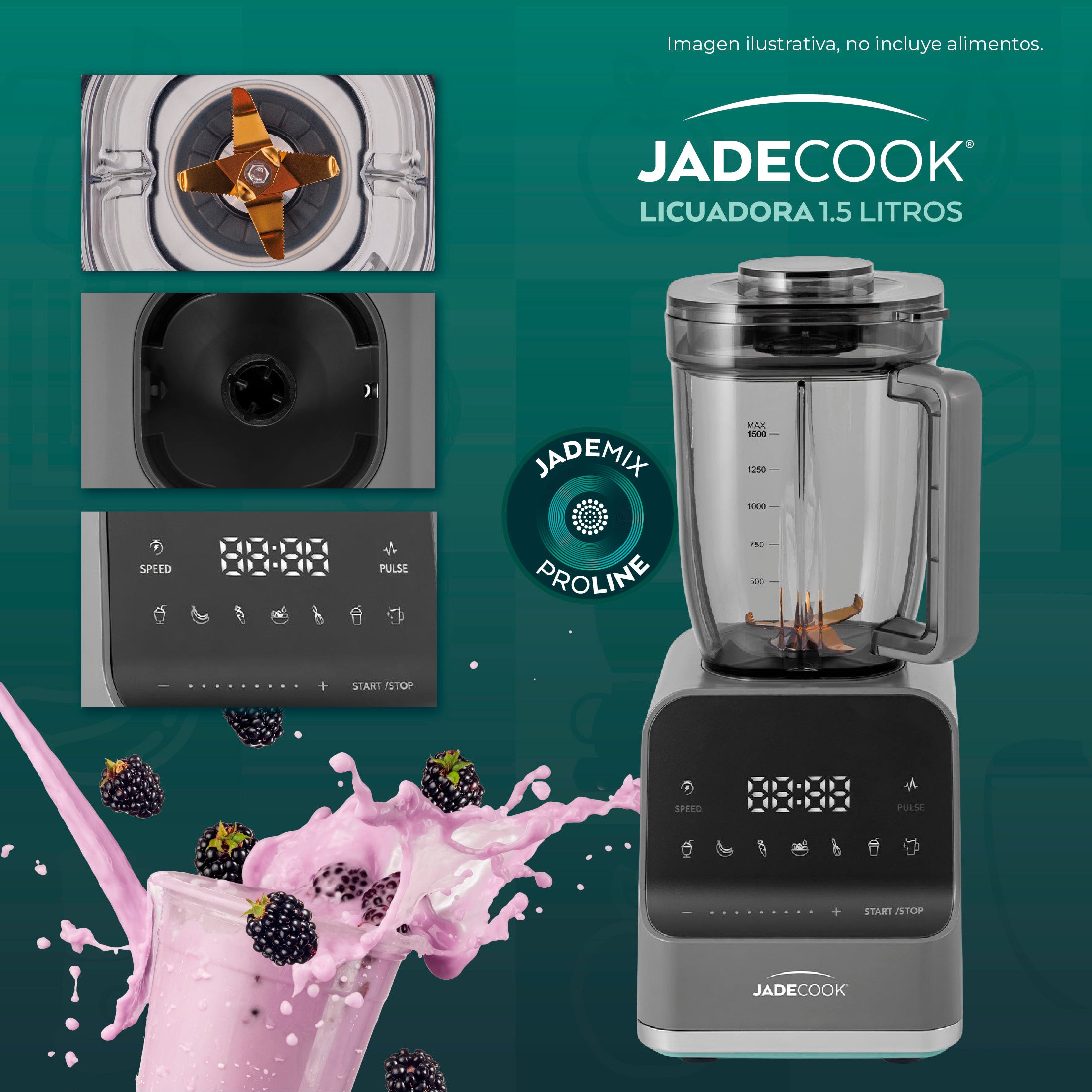 Licuadora Tritán 1000 w con Panel Touch 1.5L Jade Cook