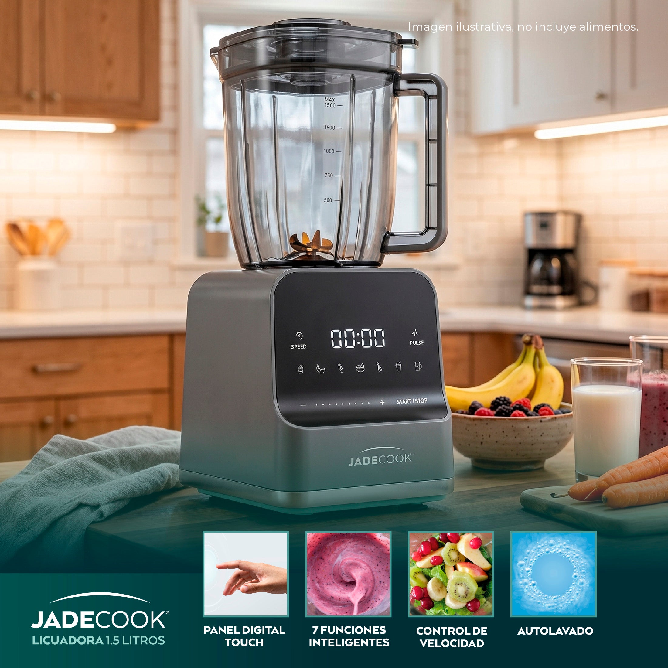 Licuadora Tritán 1000 w con Panel Touch 1.5L Jade Cook
