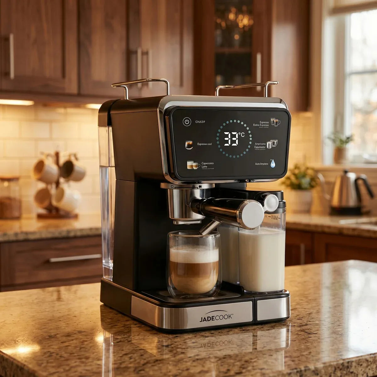 Máquina de espresso Digital Pro Jade Cook | Panel digital, espumador de leche, 20 bares de presión