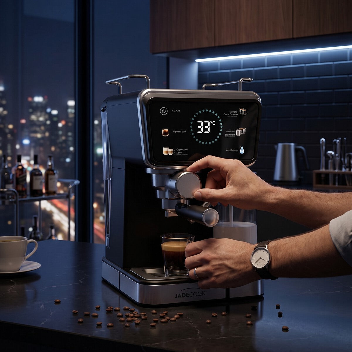 Máquina de espresso Digital Pro Jade Cook | Panel digital, espumador de leche, 20 bares de presión