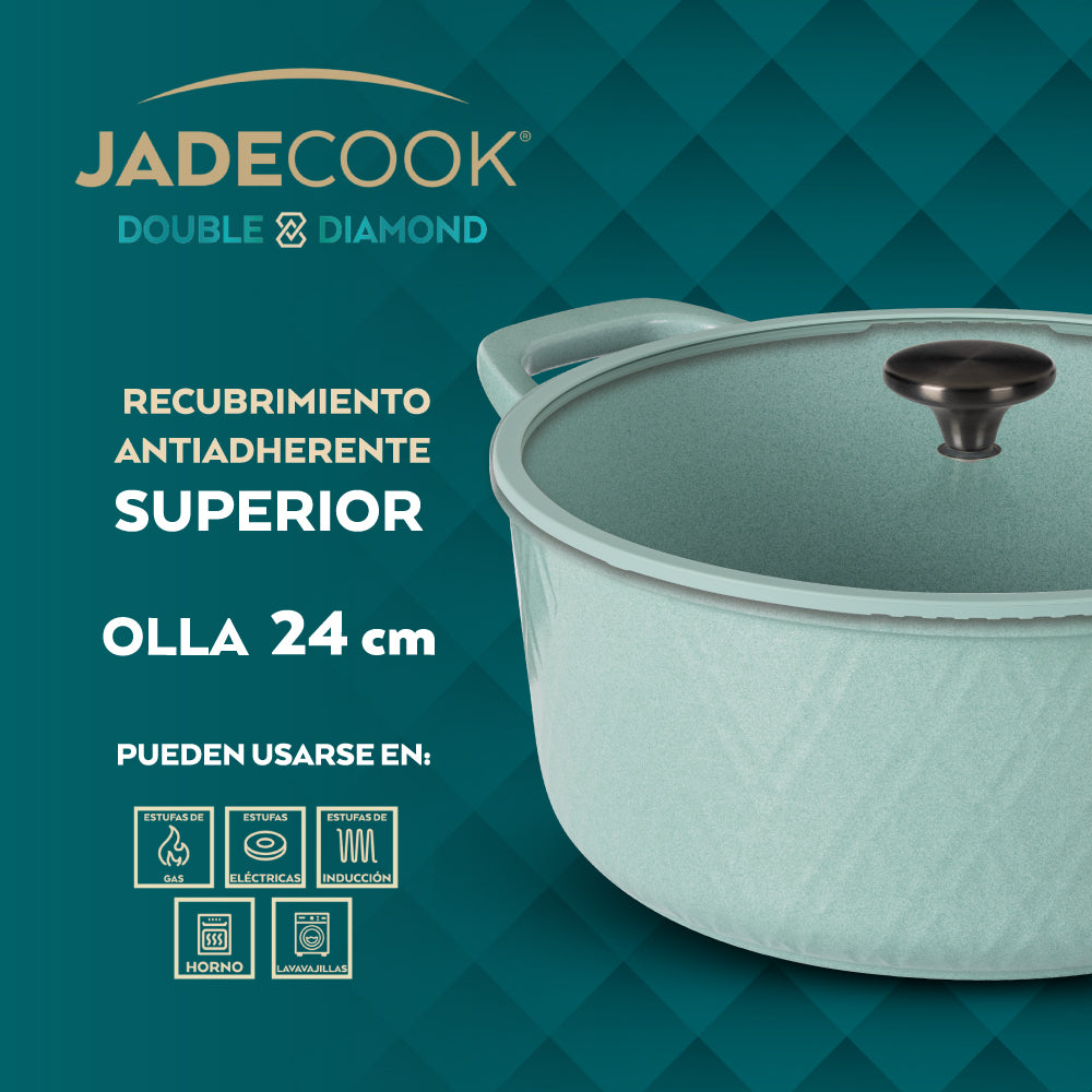 Olla de 24 cm con Tapa de Vidrio Templado Jade Cook Double Diamond