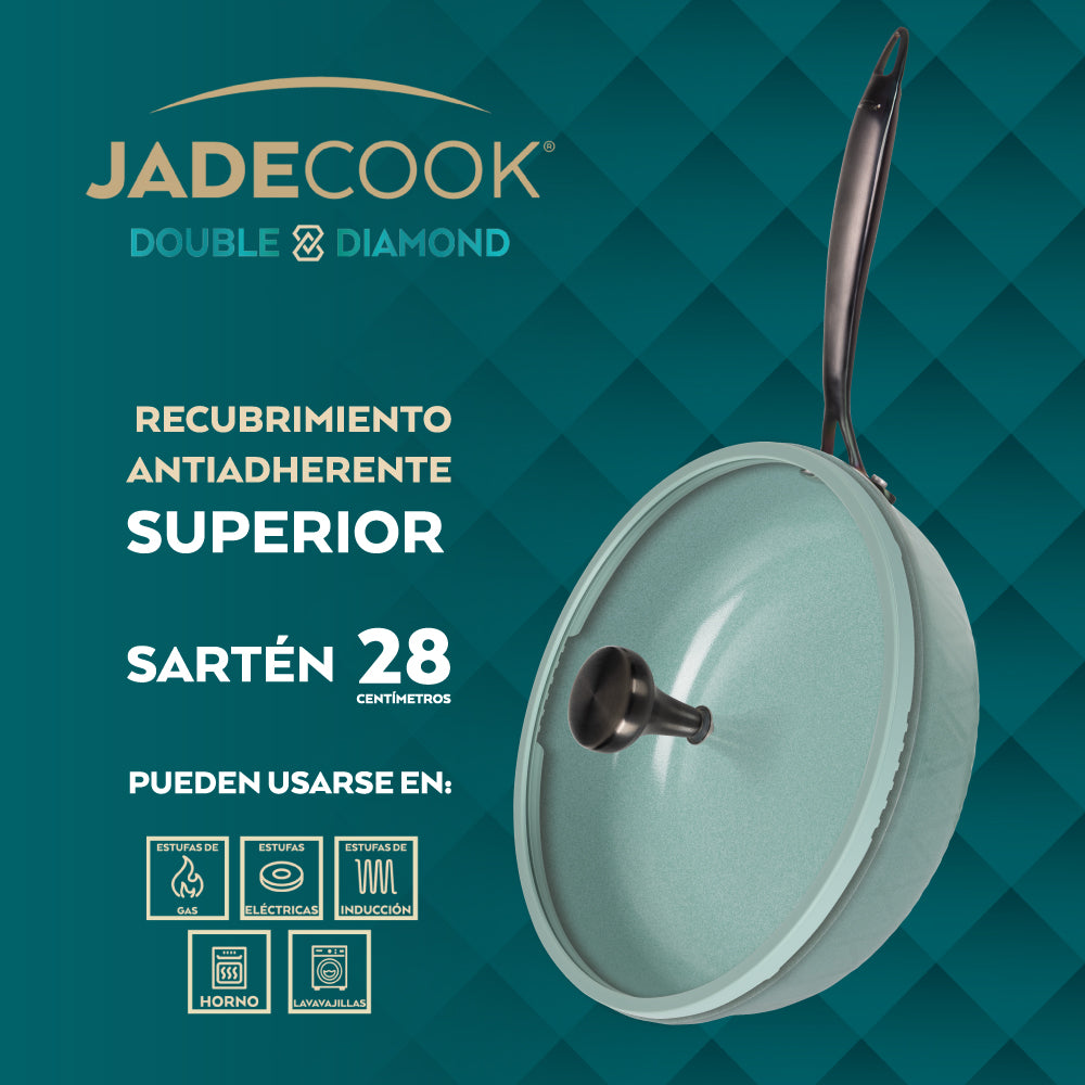 Sartén Profundo de 28 cm con Tapa de Vidrio Templado Jade Cook Double Diamond