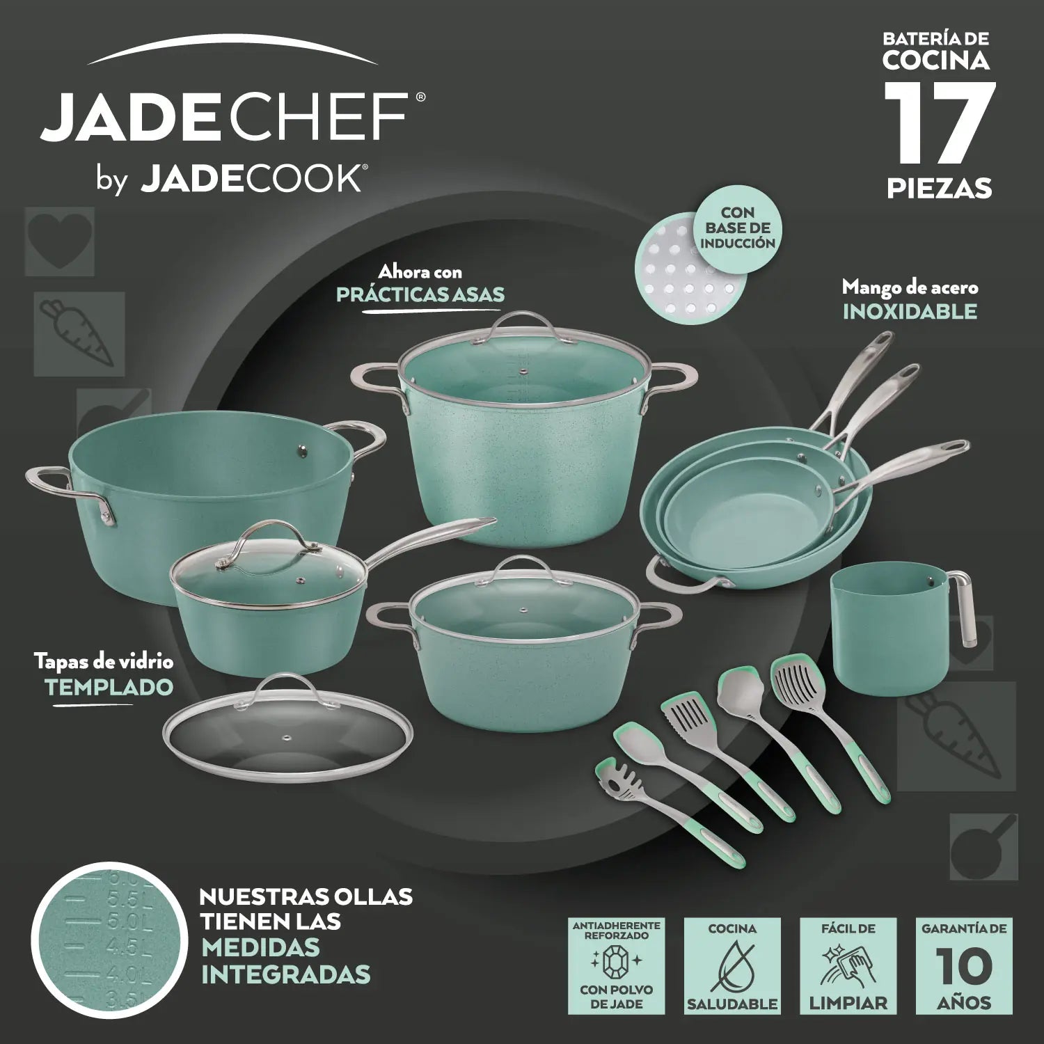 Batería de cocina Jade Chef 17 piezas by Jade Cook | Antiadherente