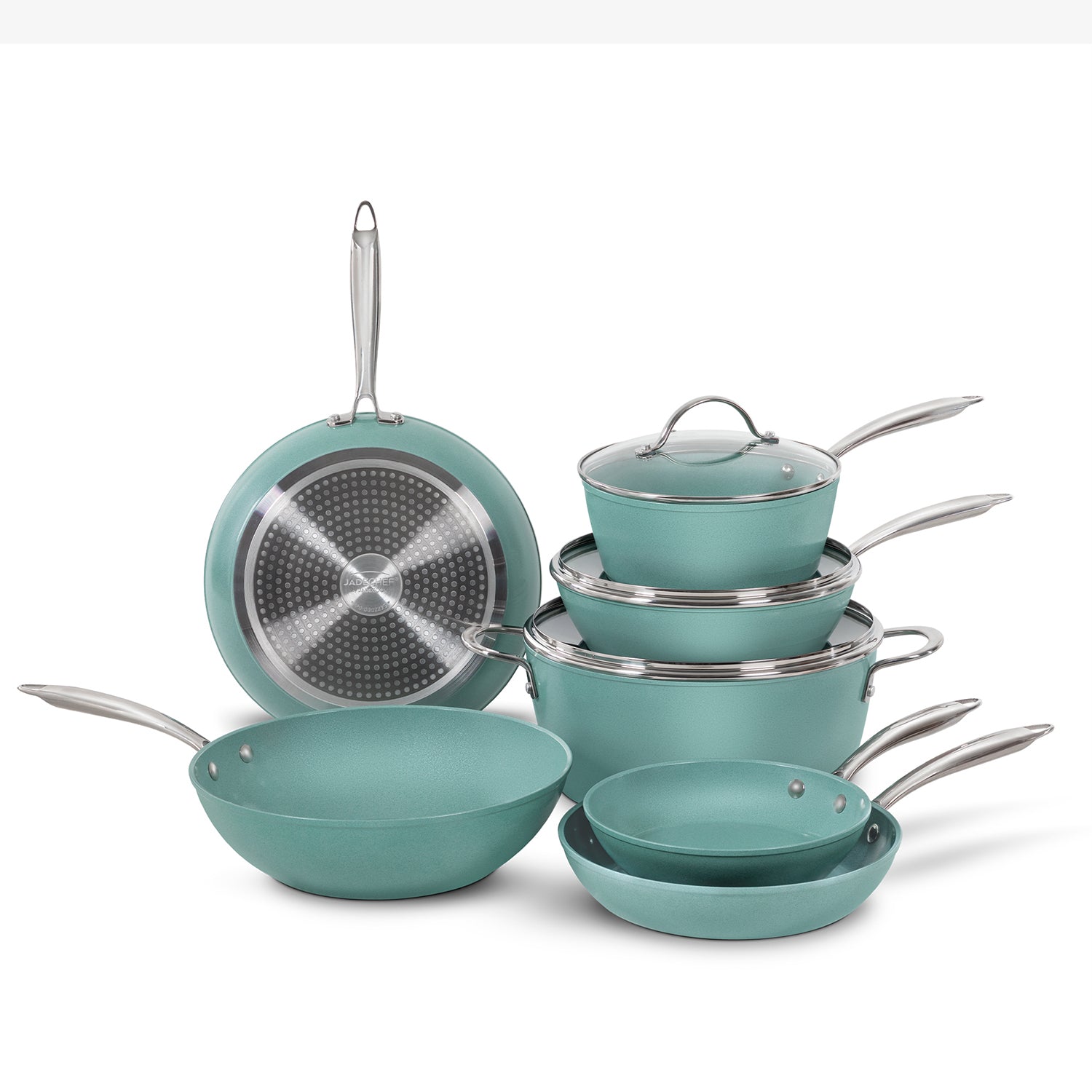 Batería de lujo Jade Chef + Set de cuchillos Jade Cook