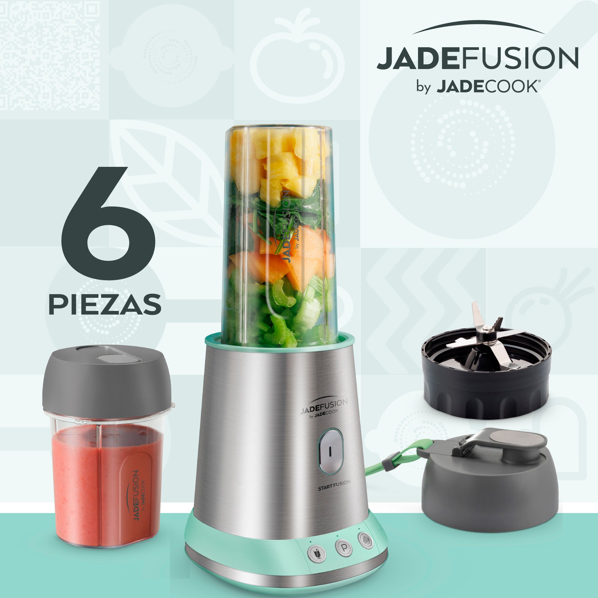 Jade Fusion 1000 watts 6 piezas | Licuadora Procesador de alimentos
