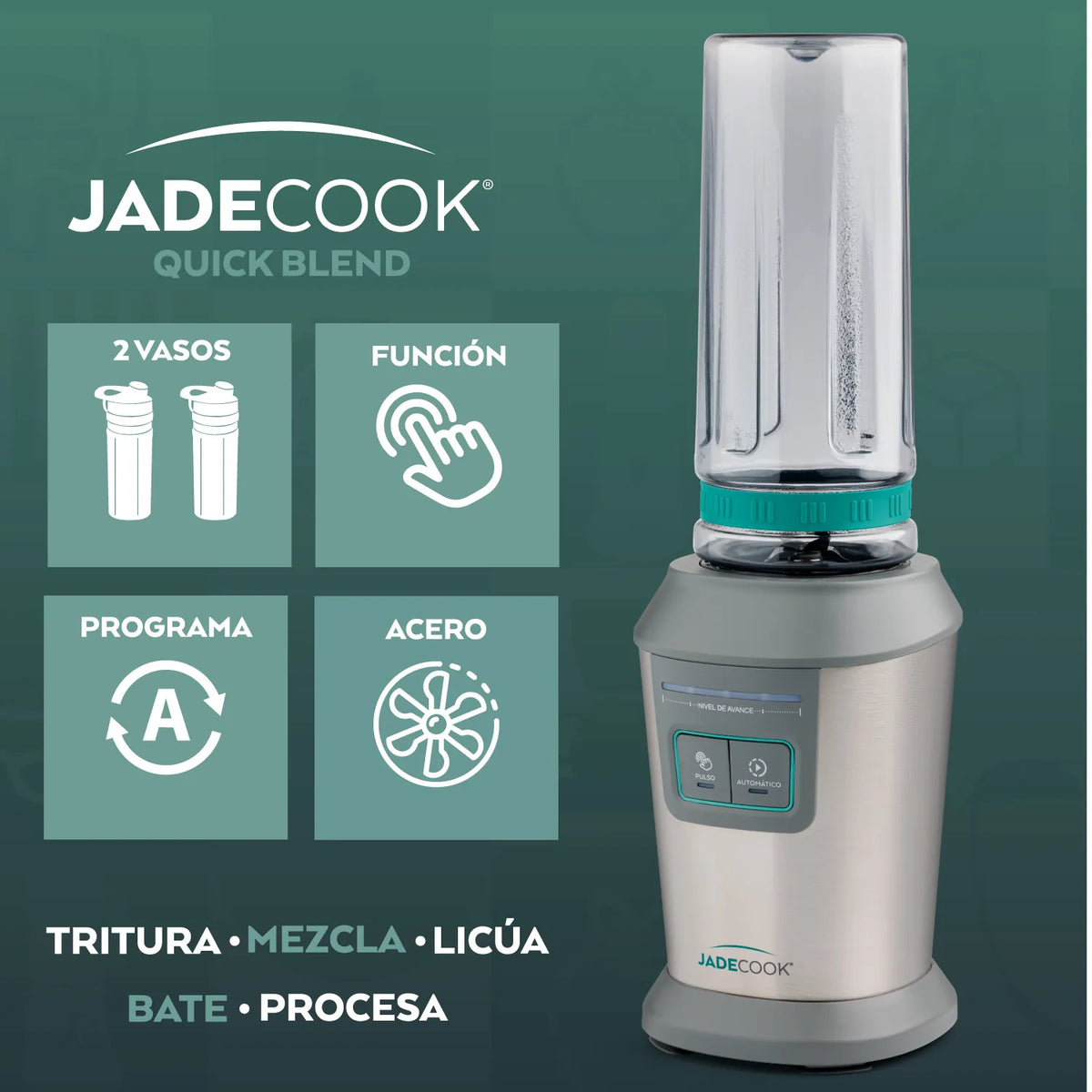 Licuadora Personal JadeCook Quick Blend 700W con Vasos Portátiles Easy Go