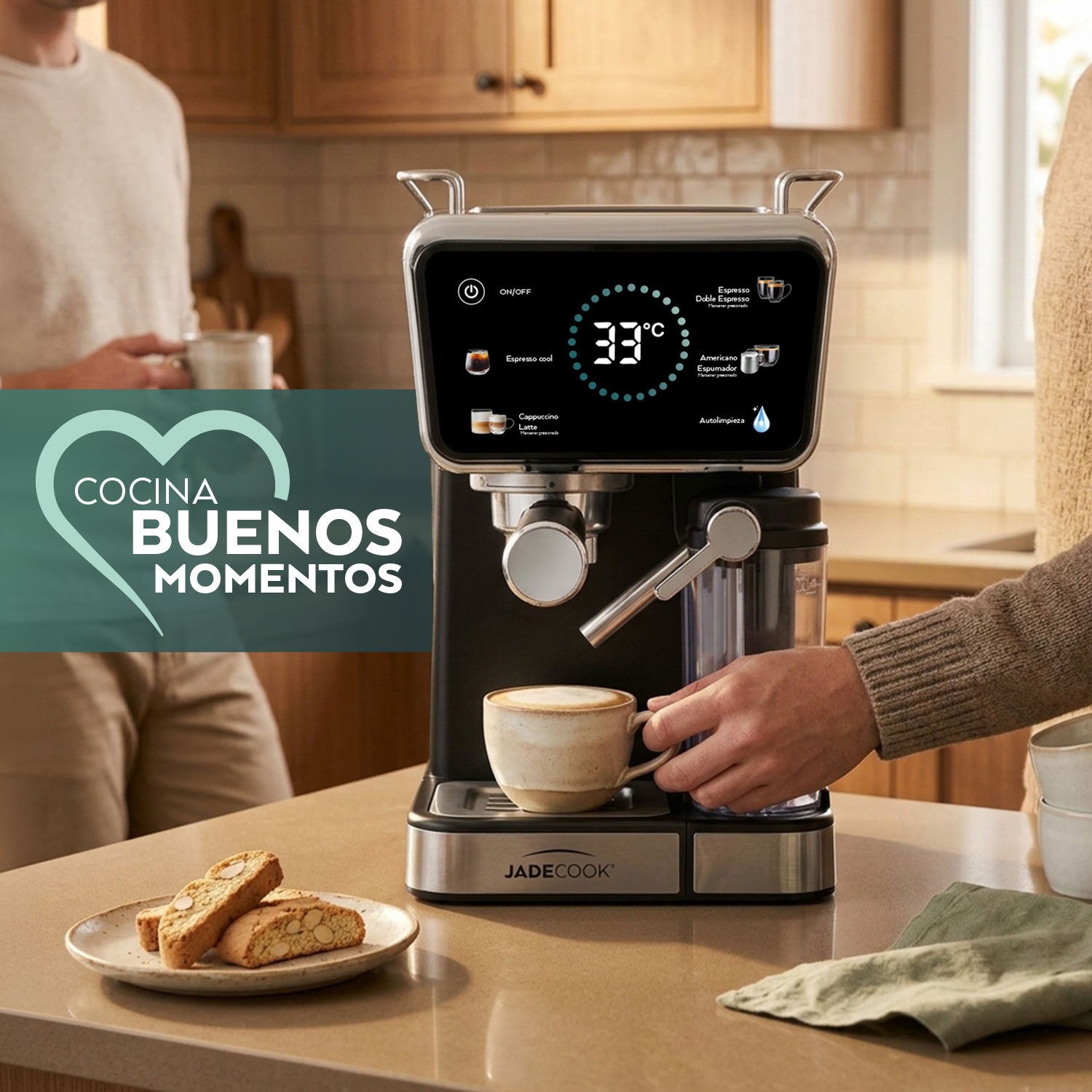 Máquina de espresso Digital Pro Jade Cook | Panel digital, espumador de leche, 20 bares de presión