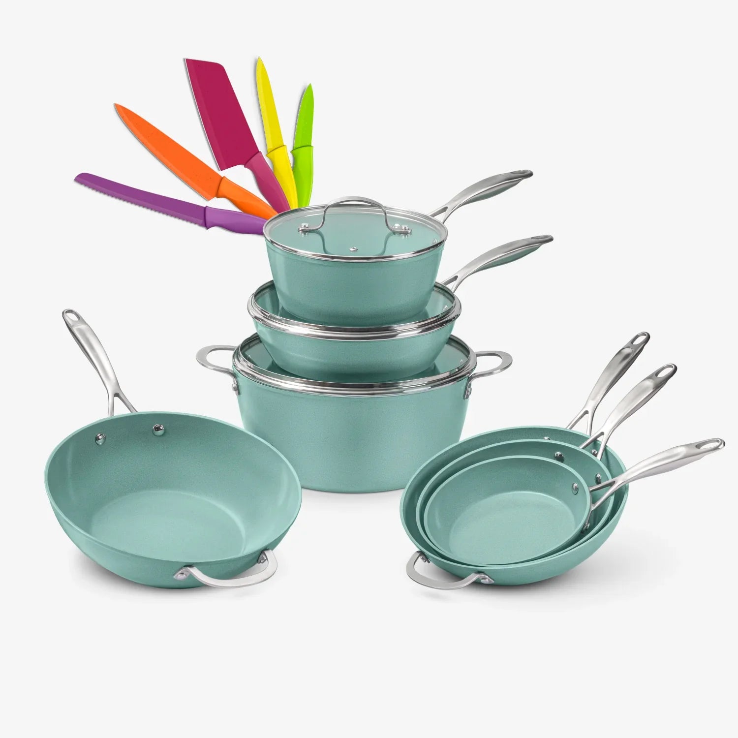 Batería de lujo Jade Chef + Set de cuchillos Jade Cook