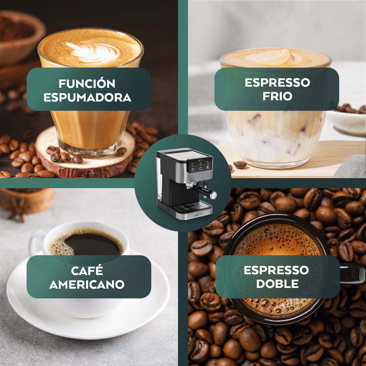 Máquina de Espresso con Panel Digital Jade Cook con espumador de leche