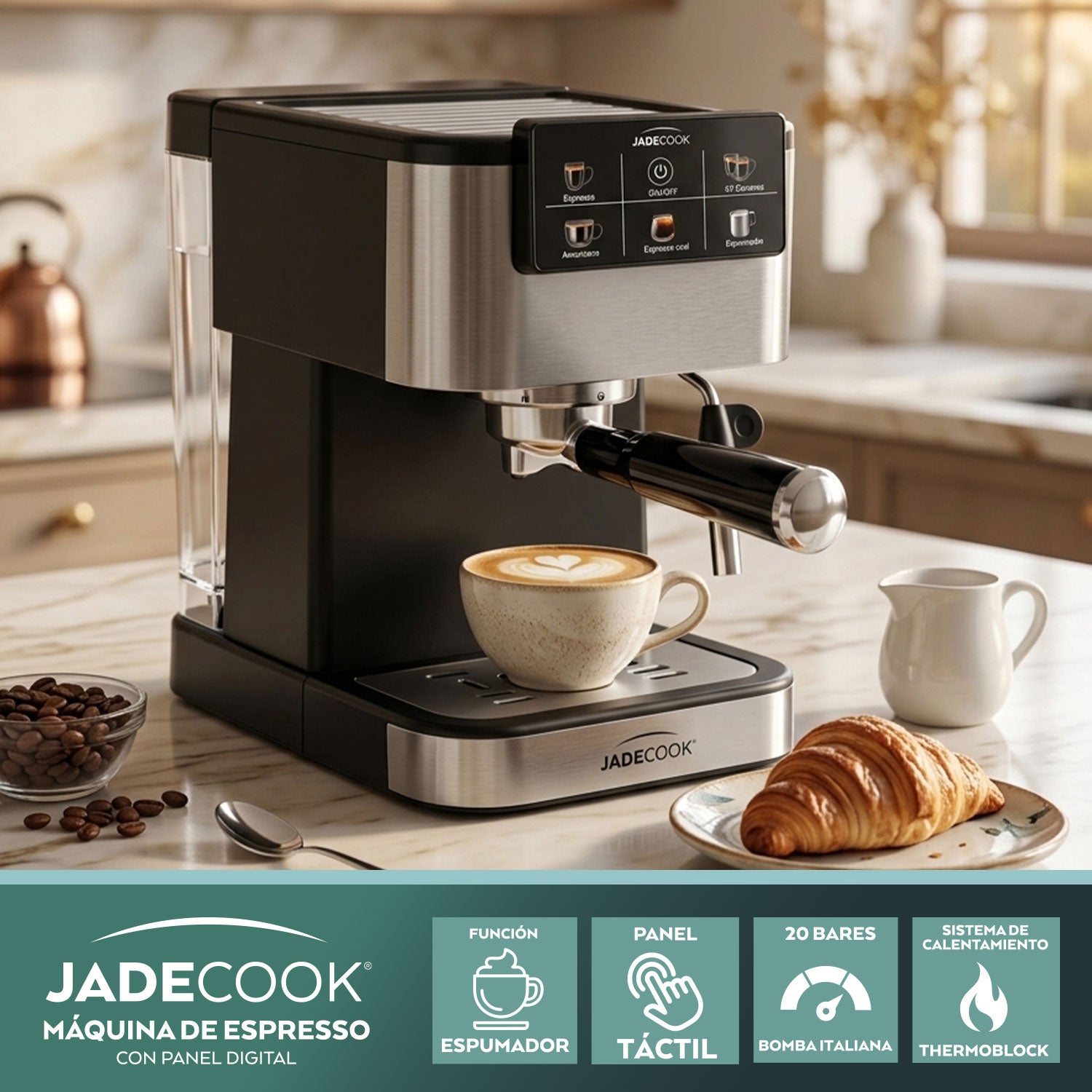 Máquina de Espresso con Panel Digital Jade Cook con espumador de leche