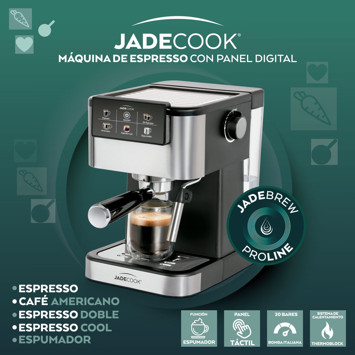 Máquina de Espresso con Panel Digital Jade Cook con espumador de leche