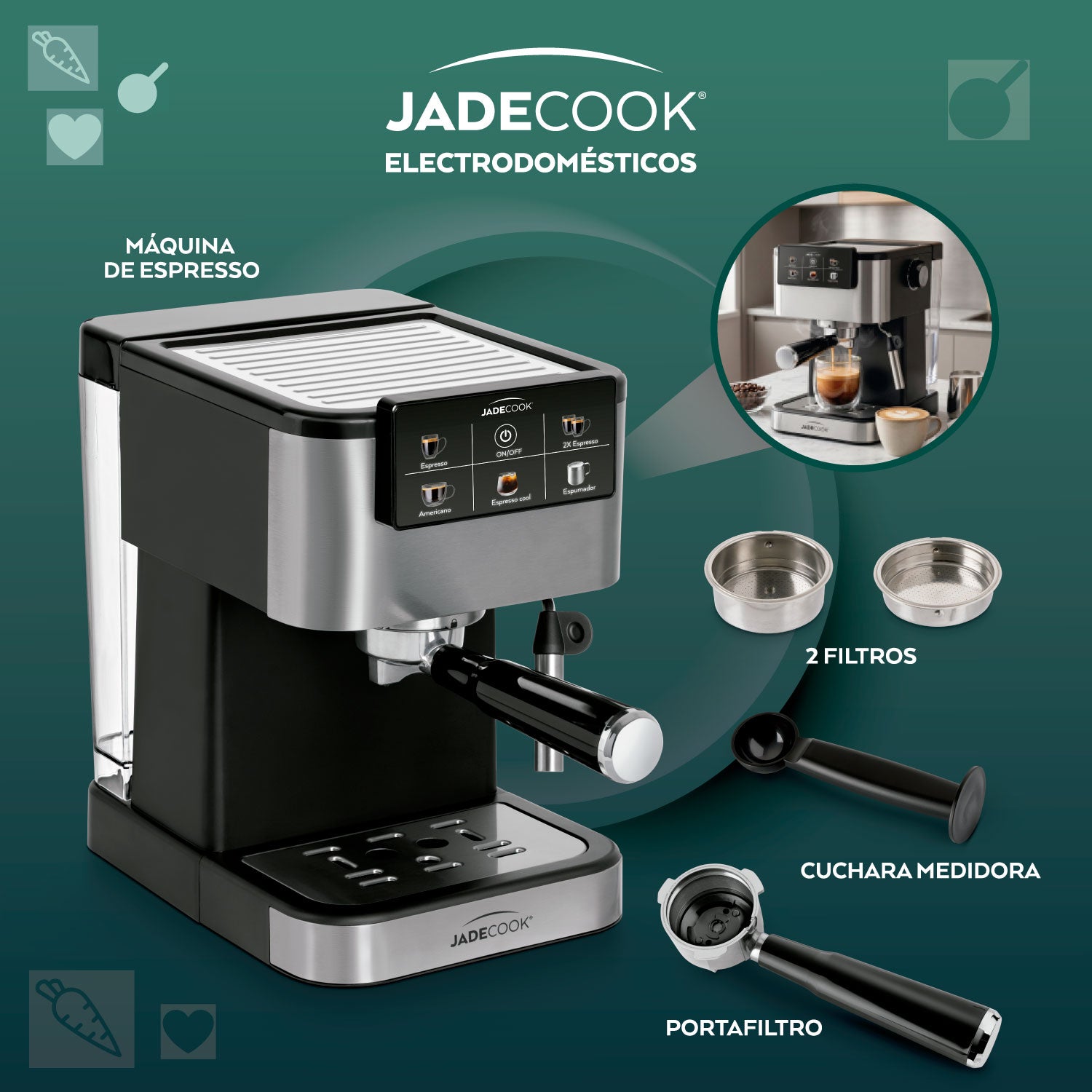 Máquina de Espresso con Panel Digital Jade Cook con espumador de leche