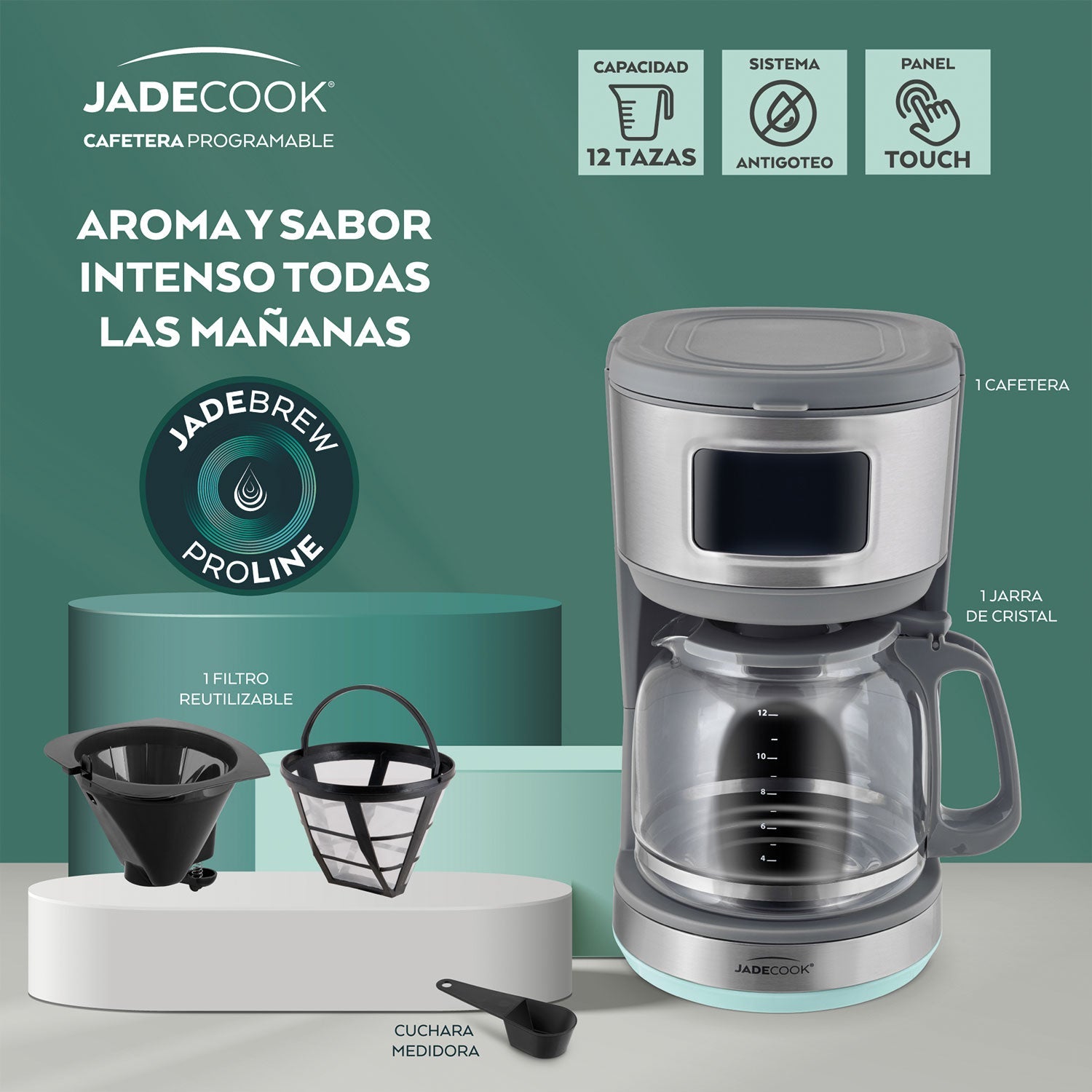 Cafetera programable 12 tazas Jade Cook