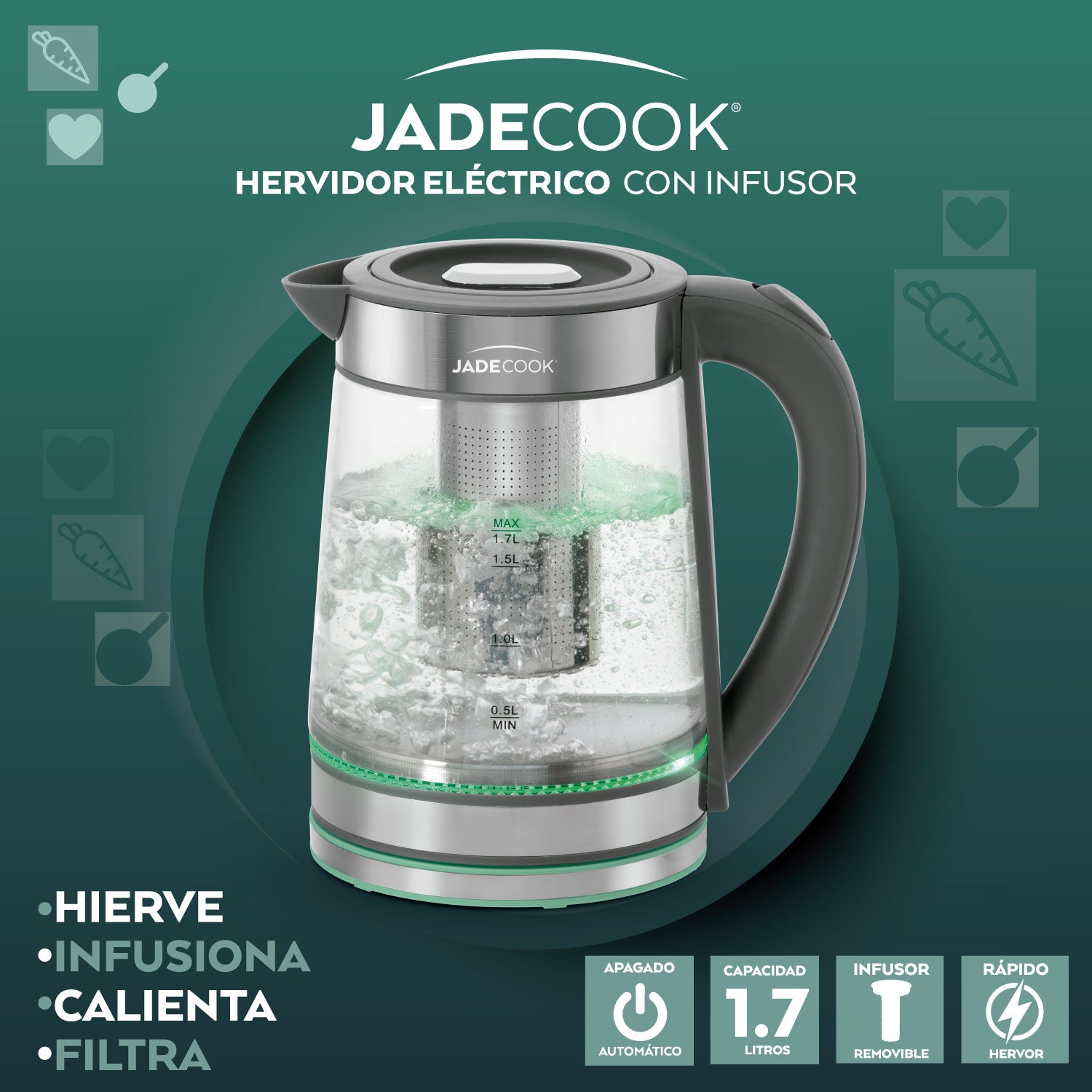 Tetera Eléctrica con Infusor Jade Cook 1.7L