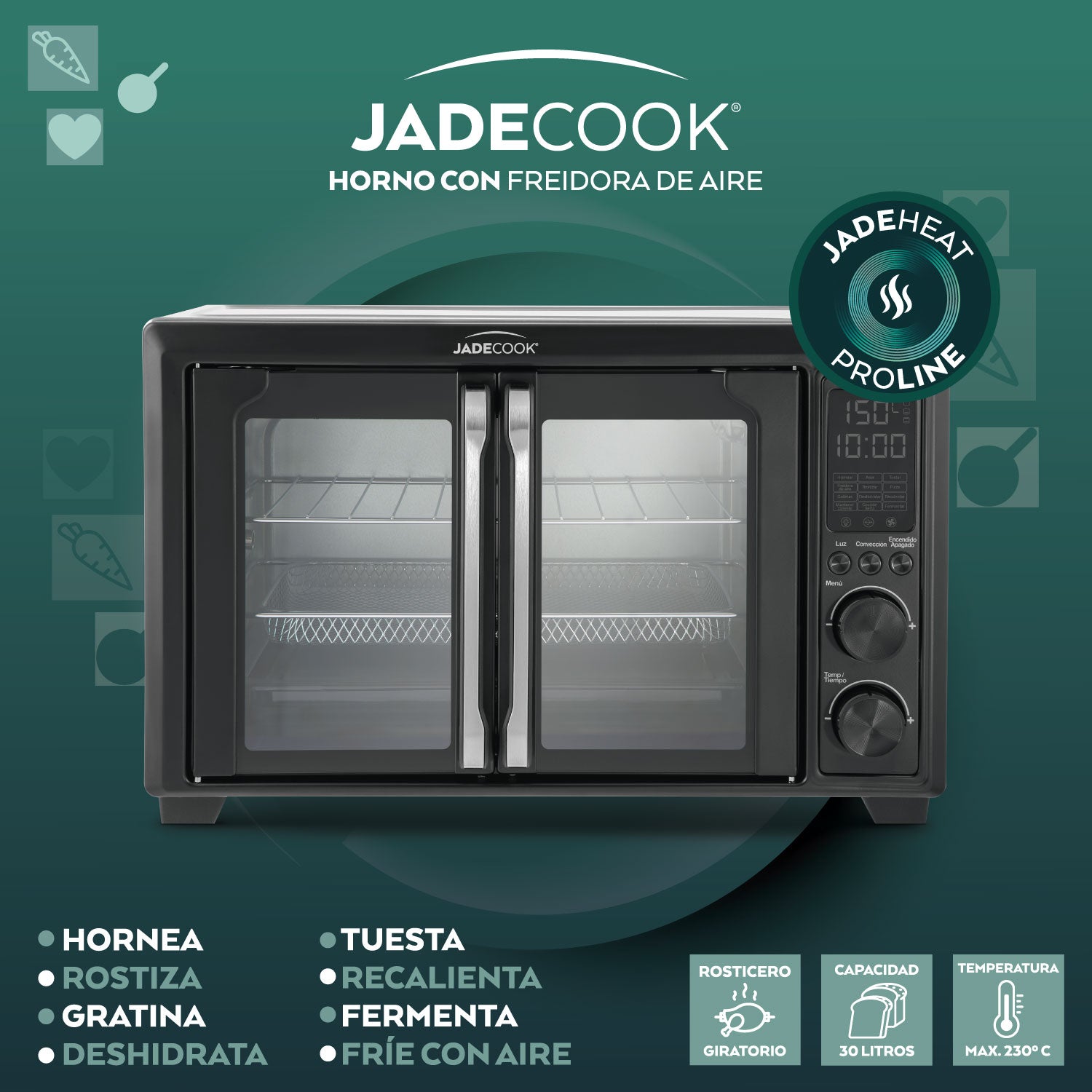 Horno con Freidora de Aire 30 L Jade Cook con Convección y Rosticero