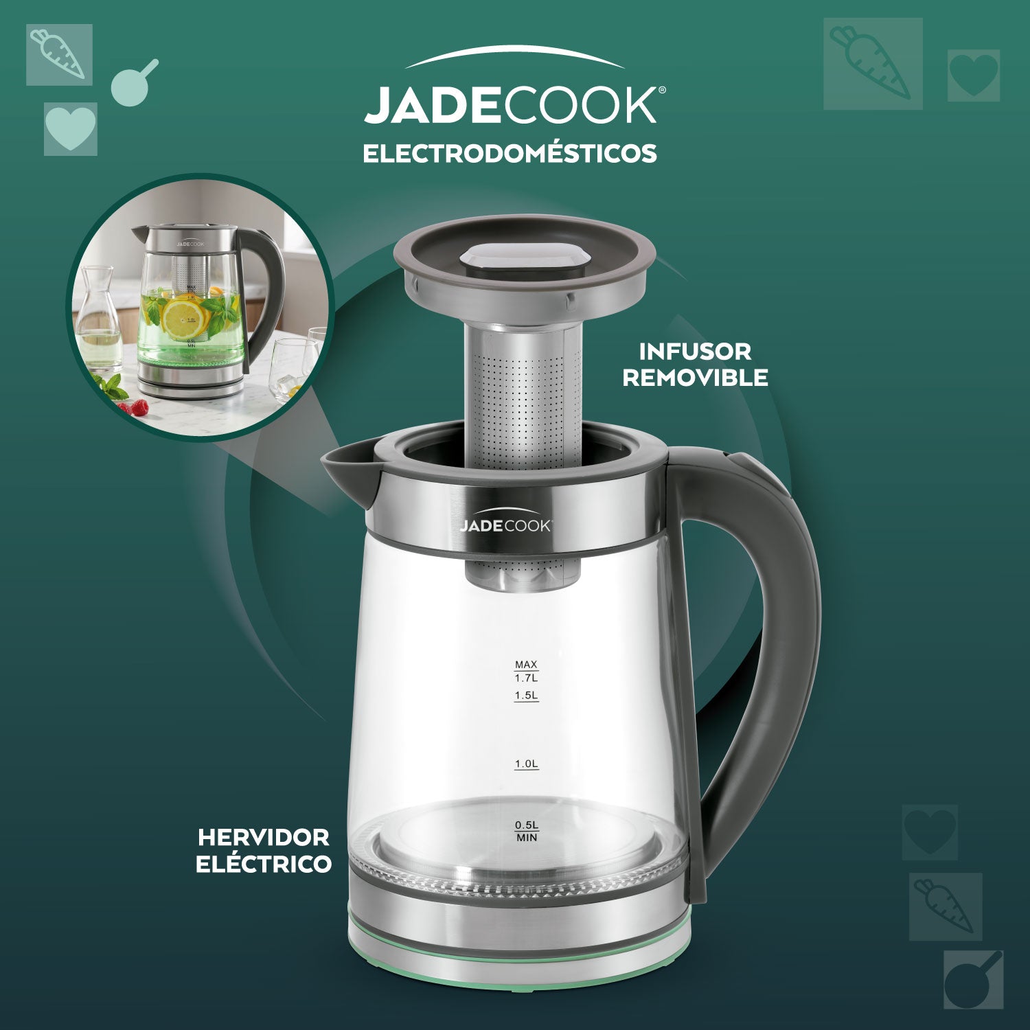 Tetera Eléctrica con Infusor Jade Cook 1.7L