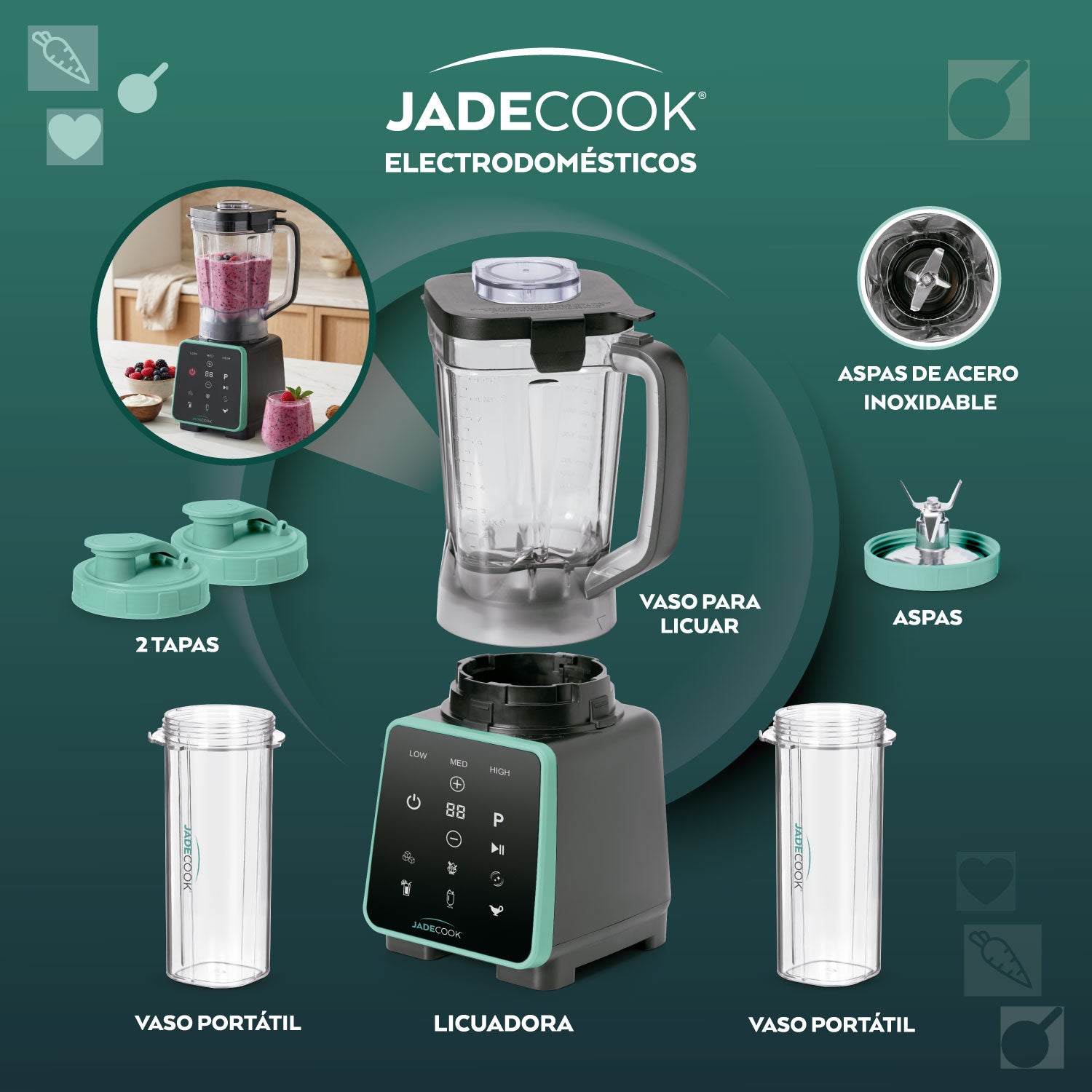 Licuadora Digital 1.8 Litros Tritán 1400 w Jade Cook