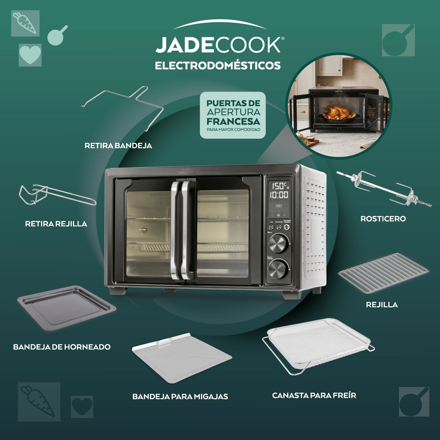 Horno con Freidora de Aire 30 L Jade Cook con Convección y Rosticero