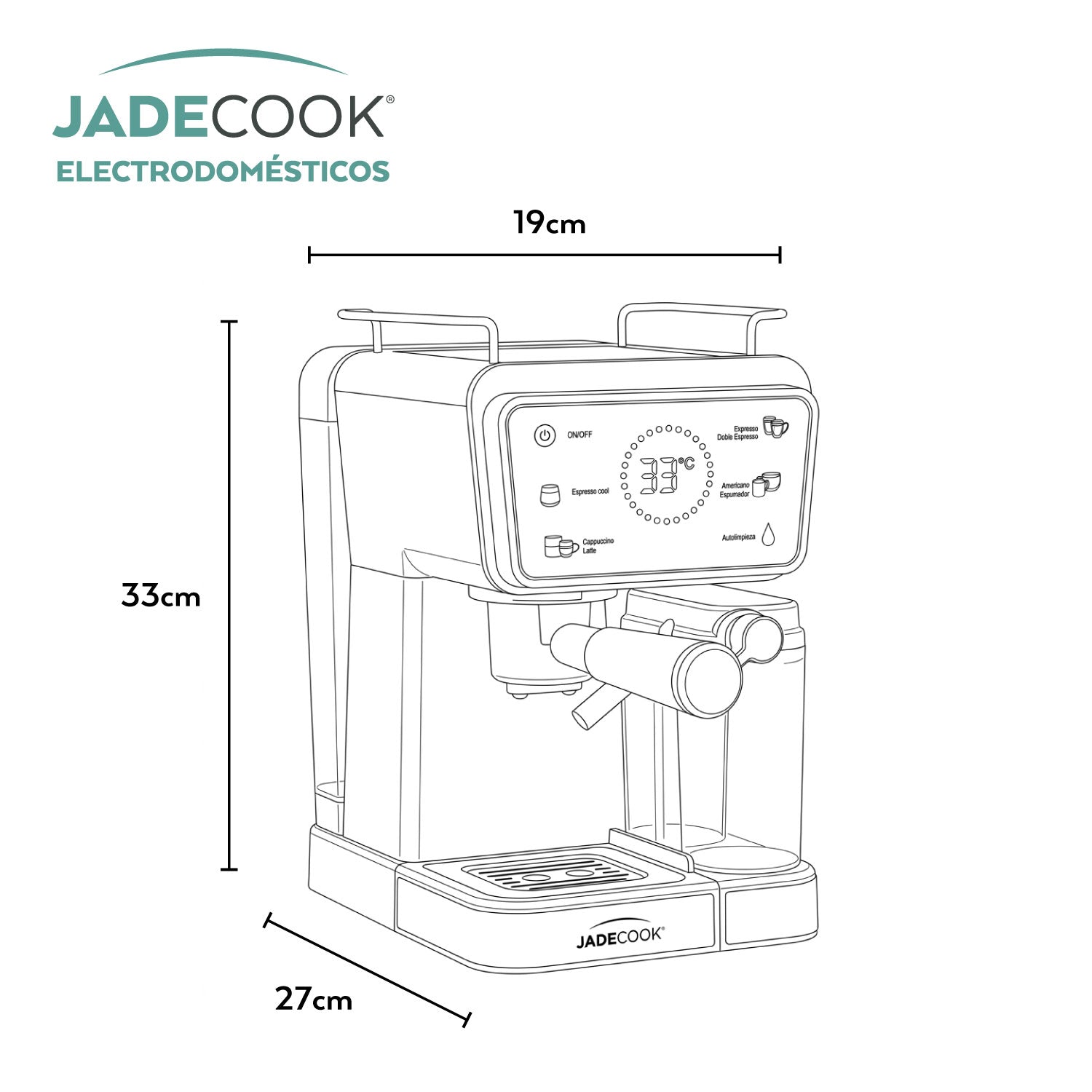 Máquina de espresso Digital Pro Jade Cook | Panel digital, espumador de leche, 20 bares de presión