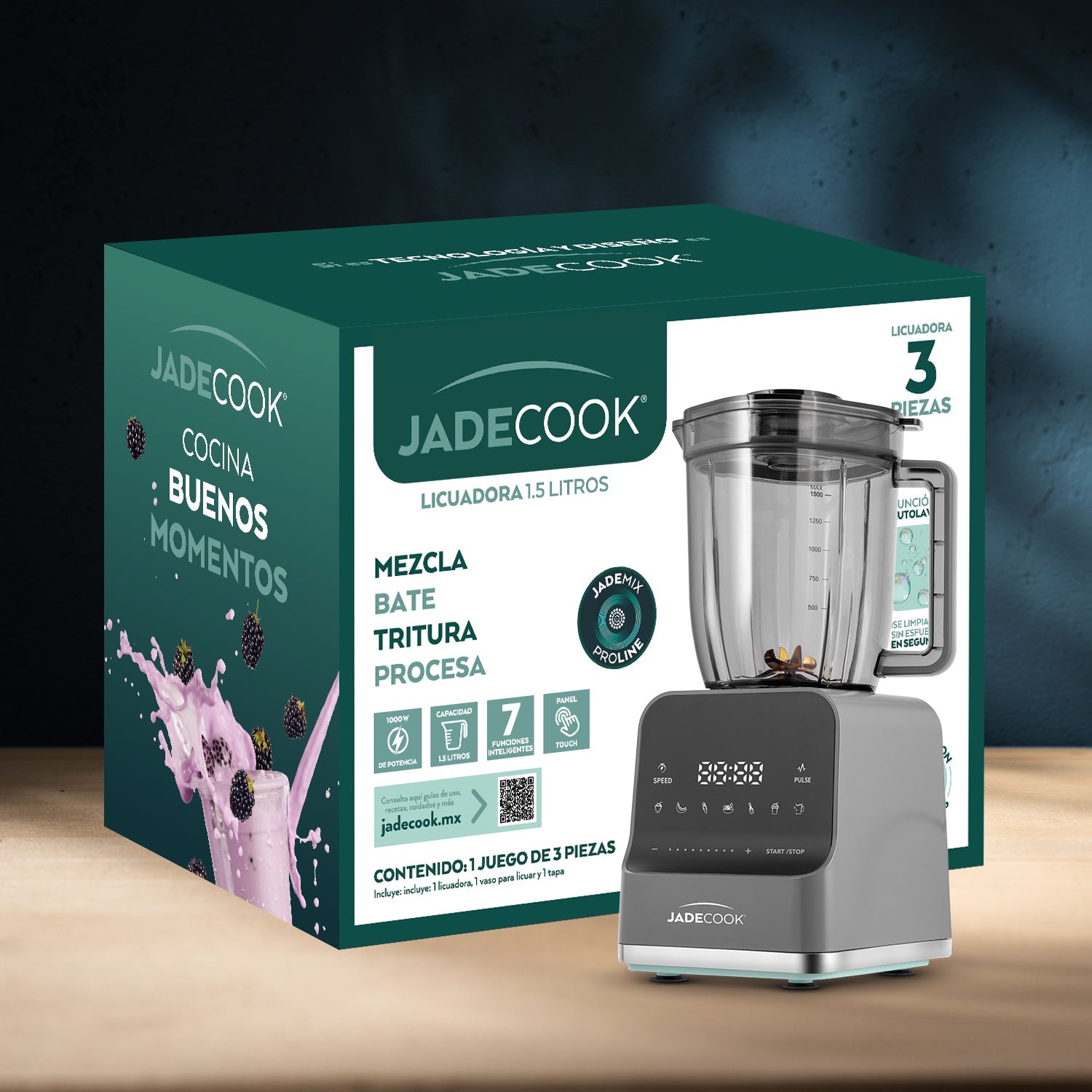 Licuadora Tritán 1000 w con Panel Touch 1.5L Jade Cook