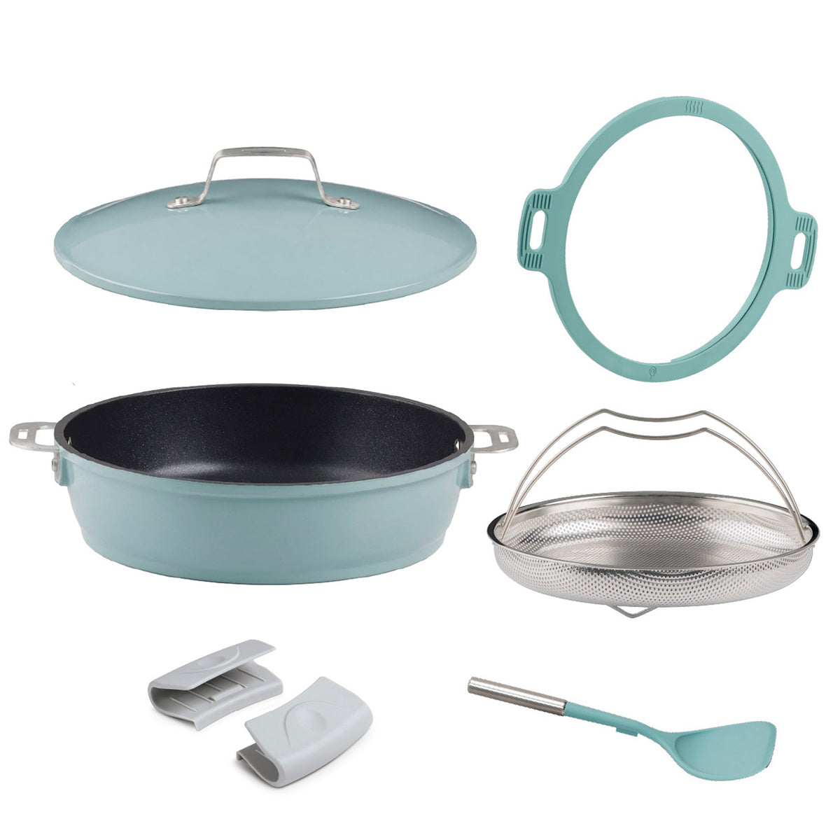 Olla Multifunción Jade Chef 7 Piezas - Antiadherente Cerámico con Base de Inducción (28 cm / 4 L)