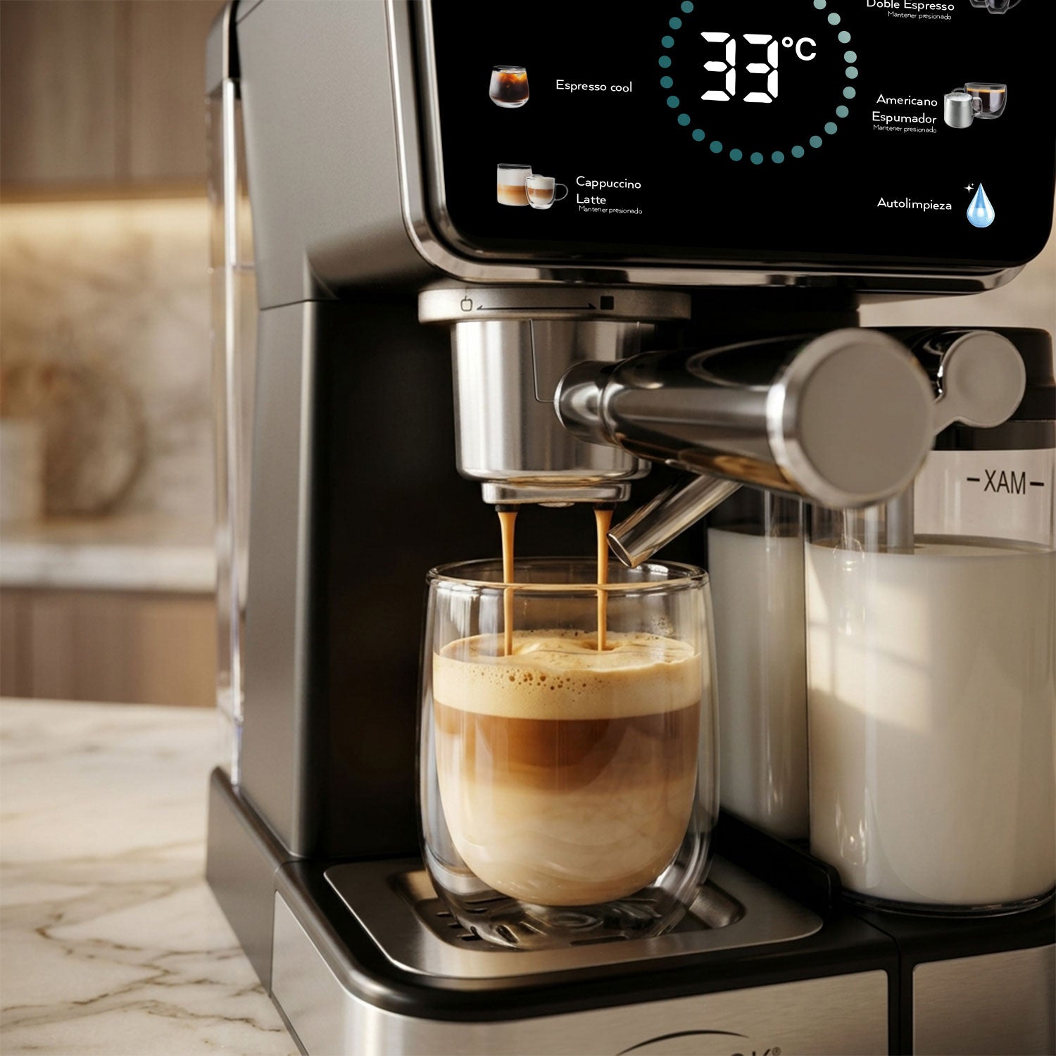 Máquina de espresso Digital Pro Jade Cook | Panel digital, espumador de leche, 20 bares de presión
